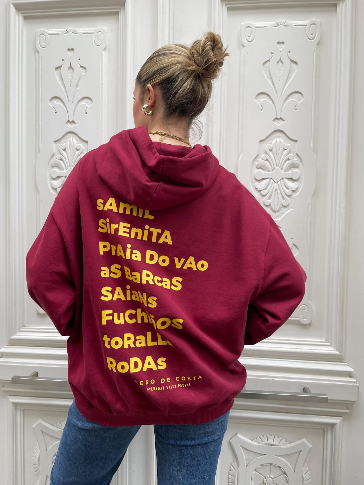 SUDADERA GRANATE/MOSTAZA "VIGO" CON CAPUCHA